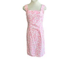 Vintage Handmade 70s Style Pink Hawaiian Floral Fitted Sleeveless Sheath Dress